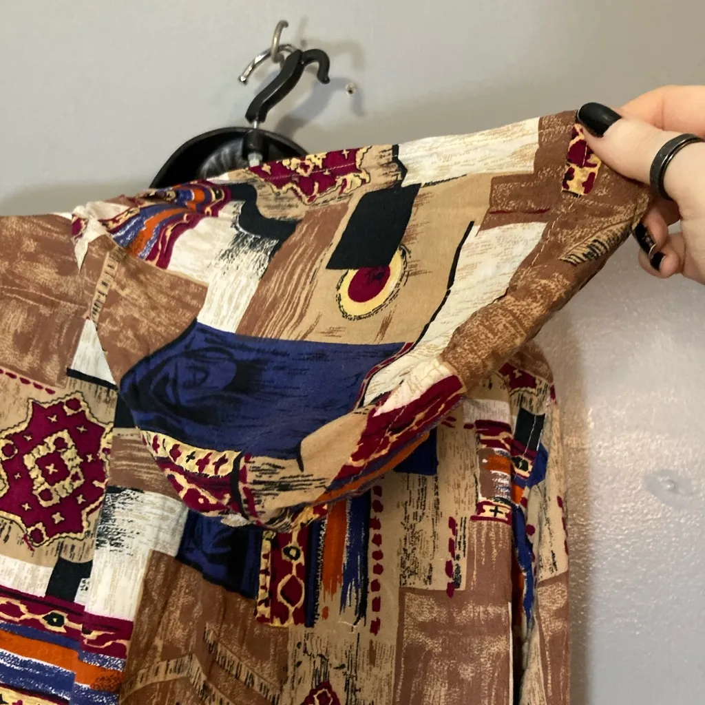 Patchwork button up long sleeve hooded top Blue Size M - Image 5