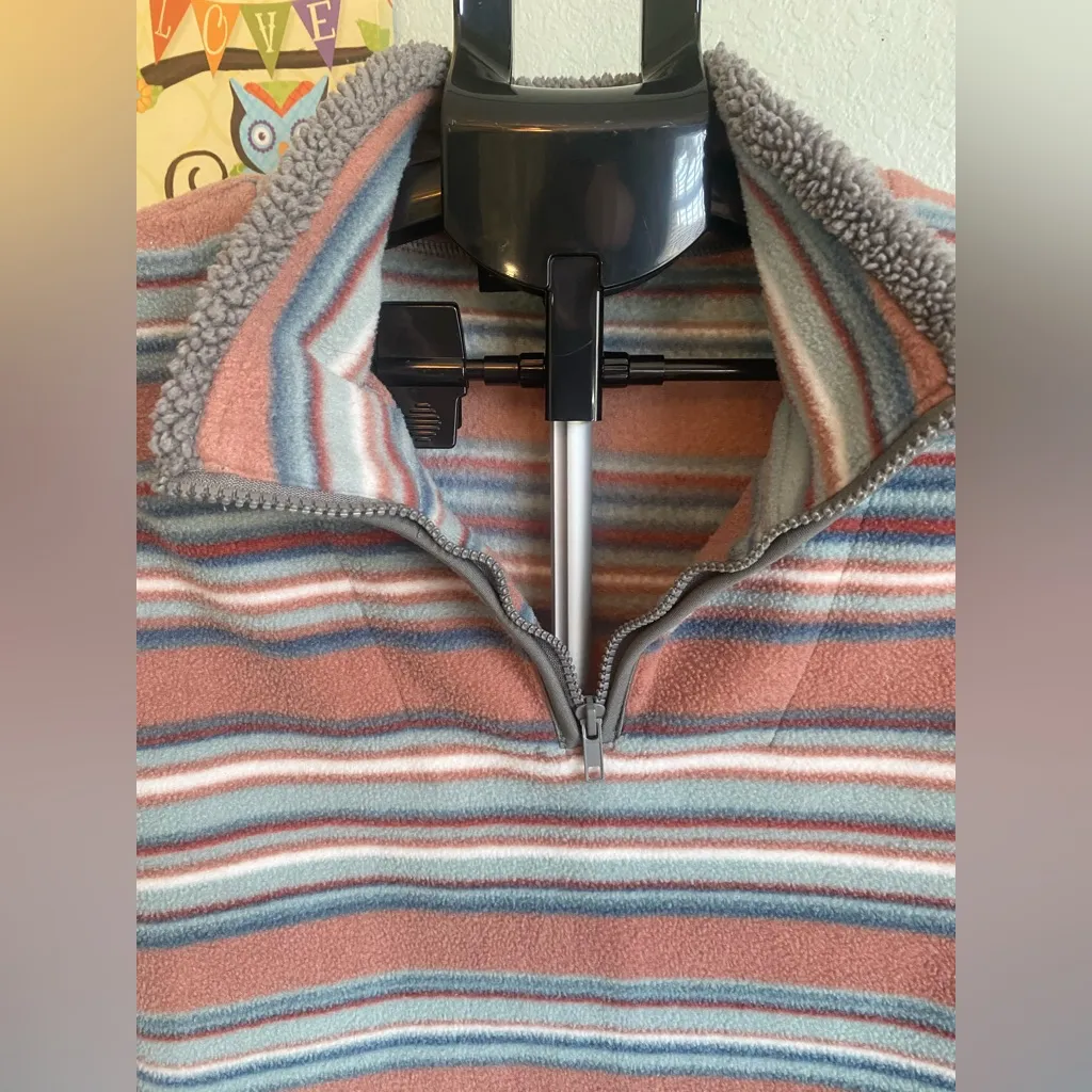 North River Outfitters Women's 1/4 Zip Sweater Striped Sherpa Hem Lined Medium Pink - Image 10