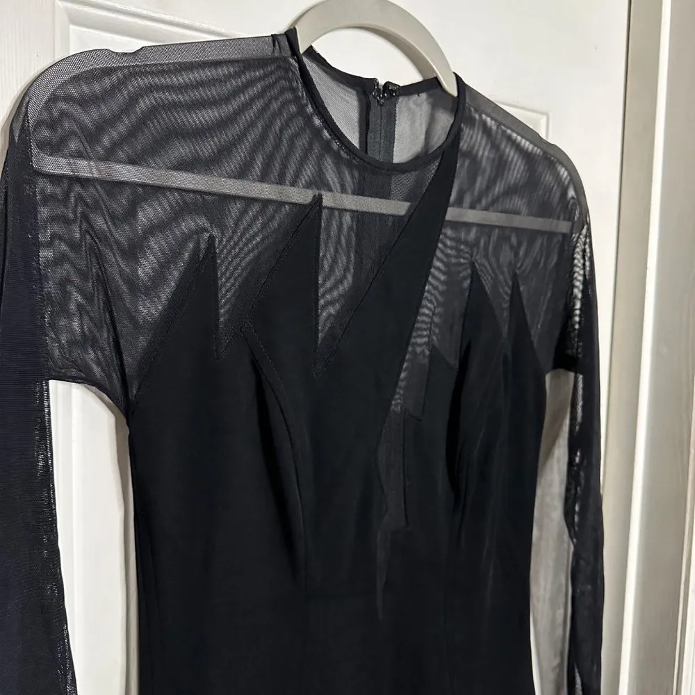 Tadashi Shoji Vintage Maxi Dress Illusion Mesh Long Sleeve Black 90's Size XS - Image 3