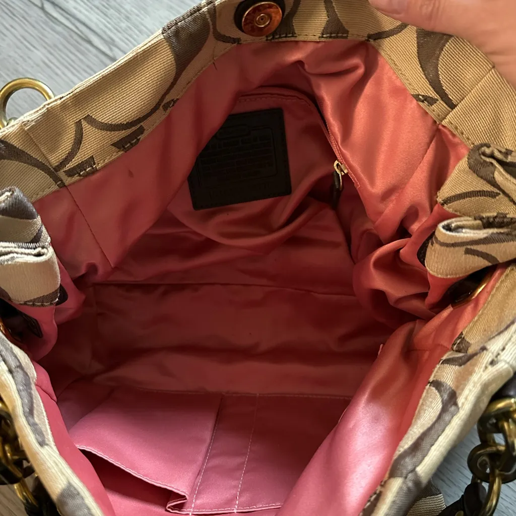 COACH “Kristin” satchel linen Brown and Tan Signature Shoulder Bag - Image 6