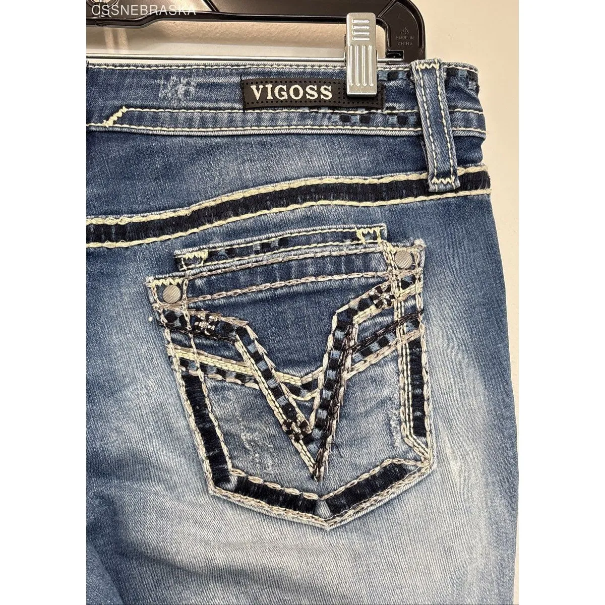 Vigoss Chelsea Jeans Sz 7/8 L25 Blue Heritage Fit Stretch Denim Faded Capri Crop - Image 7