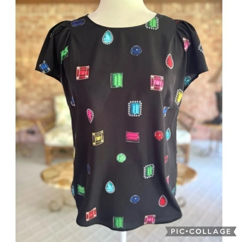 Cece by Cynthia Steffe Top Black Jewel Stone Short Top XS Cocktail Party Chic - Image 2