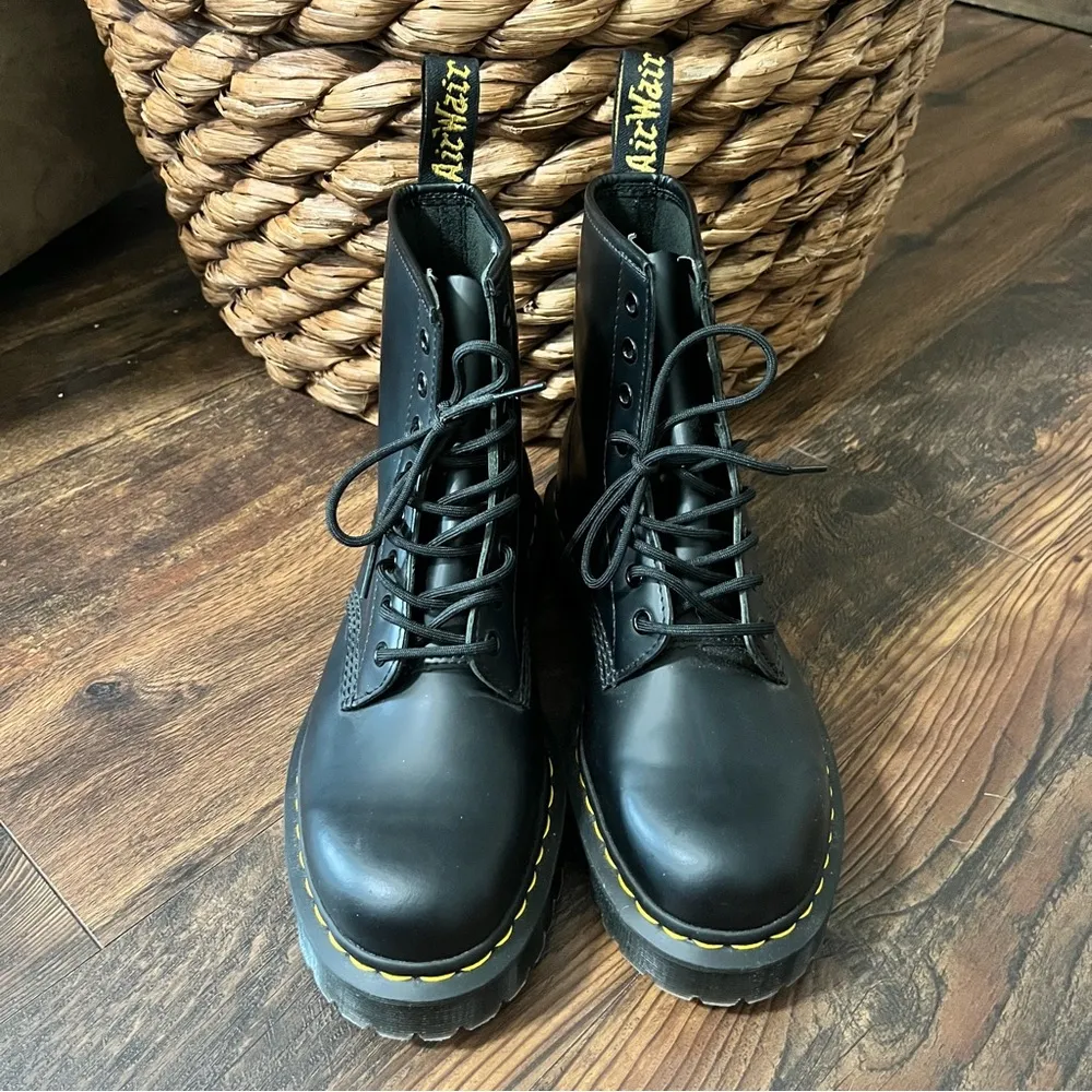 Dr.Martens 8-Hole Boots 1460 Black Leather 28cm UK9 Yellow Stitch NEW - Image 6