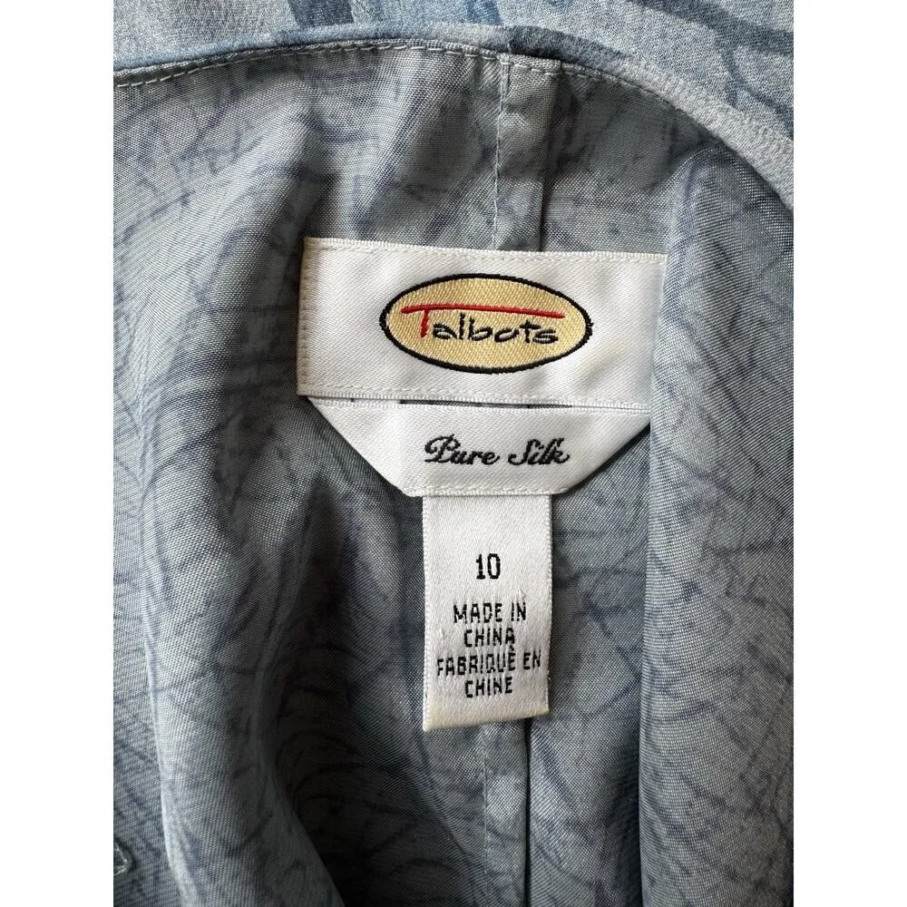 Talbots Pure Silk Blue Floral Babydoll Midi Dress Size 10 Fairy Cottage Coquette - Image 5