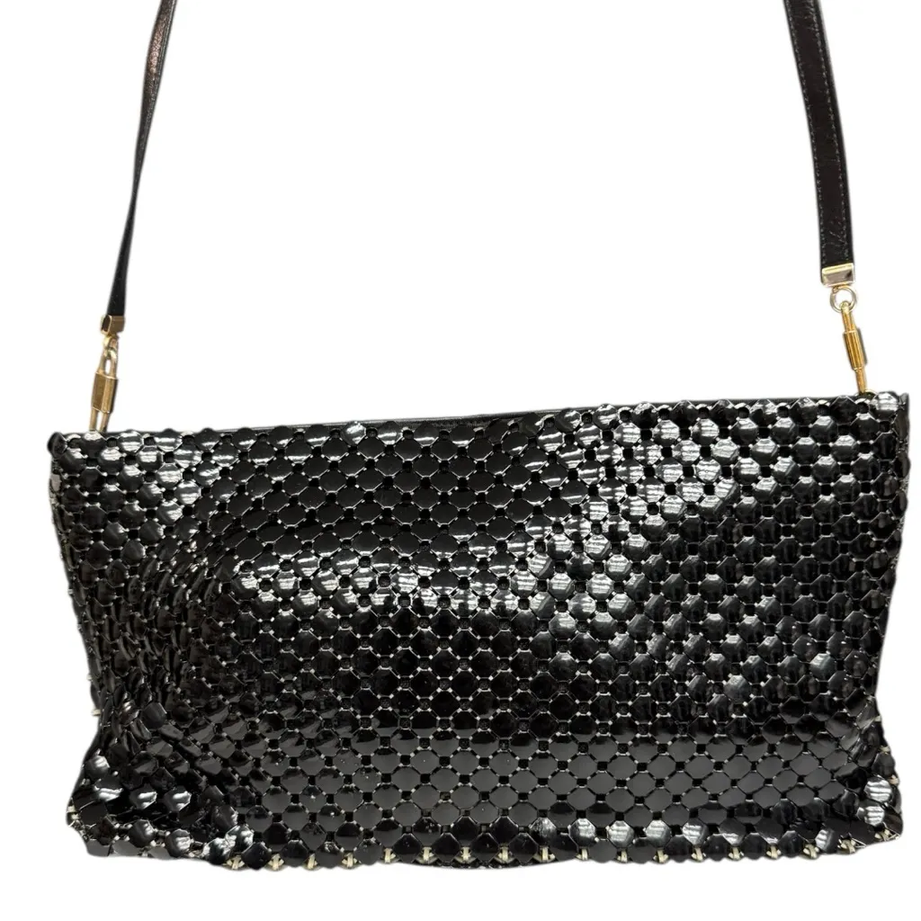 Vintage Whiting & Davis Black Metal Mesh Pouch Crossbody Shoulder Bag Evening - Image 5