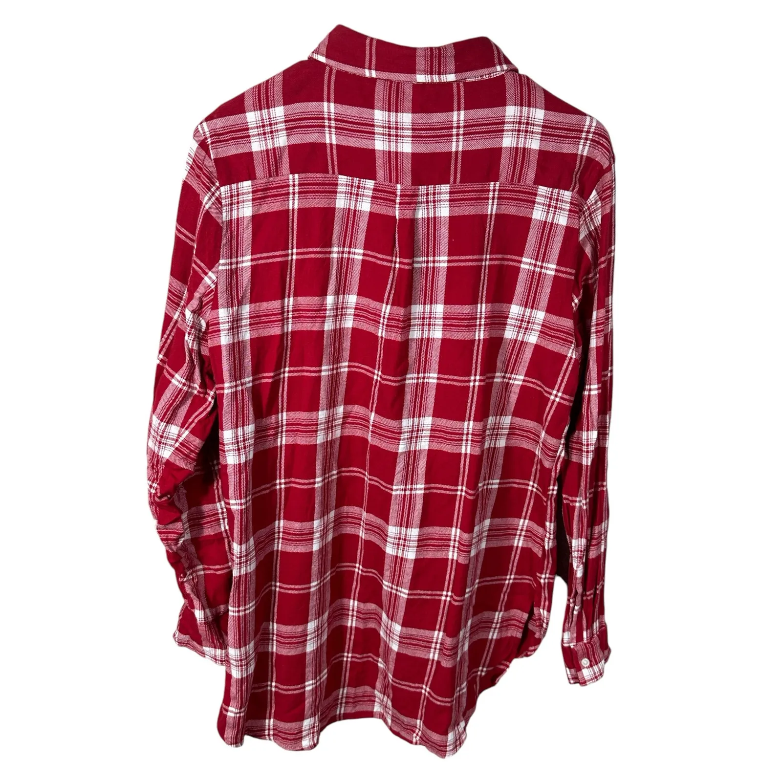 UG Apparel OU Sooners Women’s Plaid Flannel Shirt Red White Size Large - Image 3