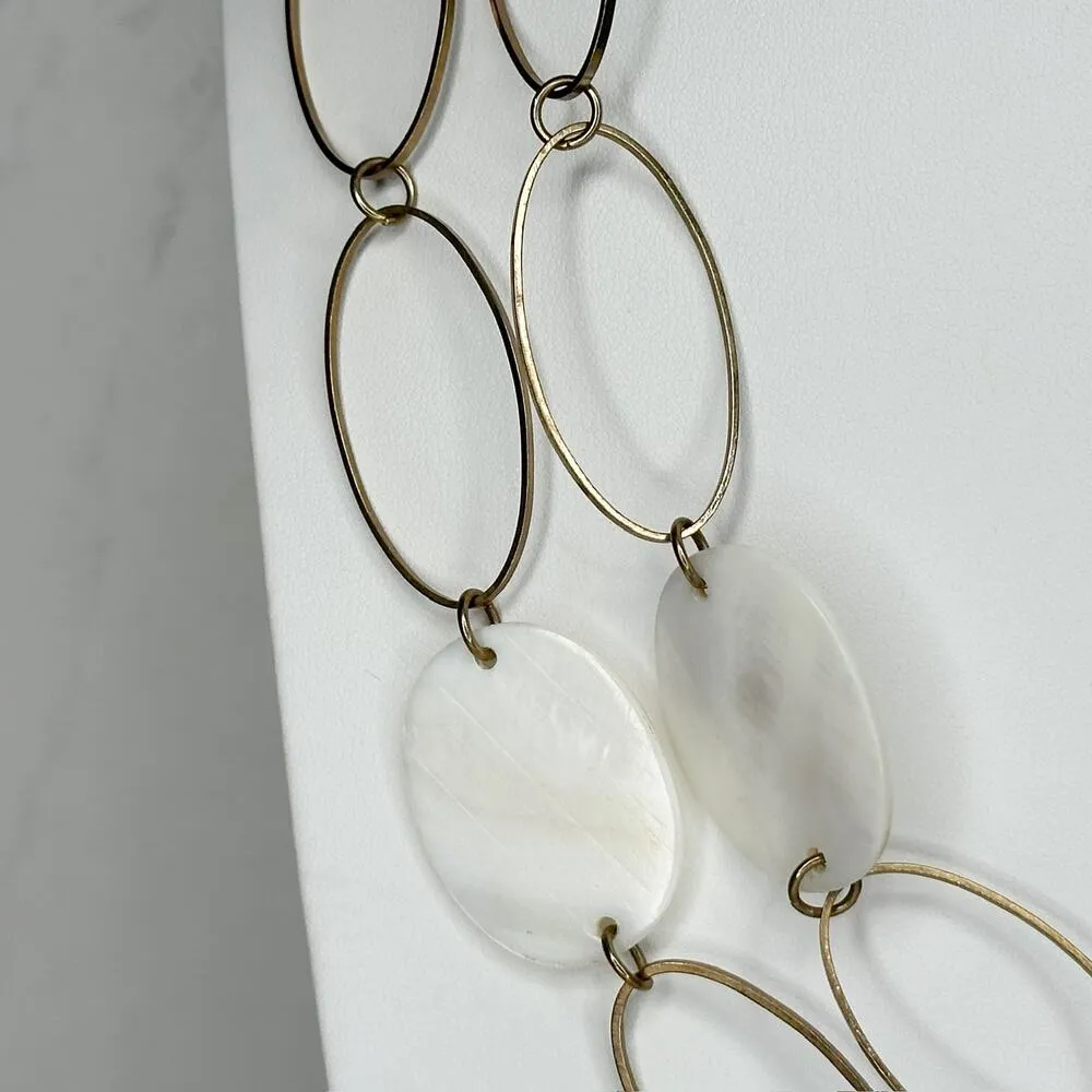 Mother of Pearl Gold Tone Hoop Long Necklace 56" Versatile - Image 3