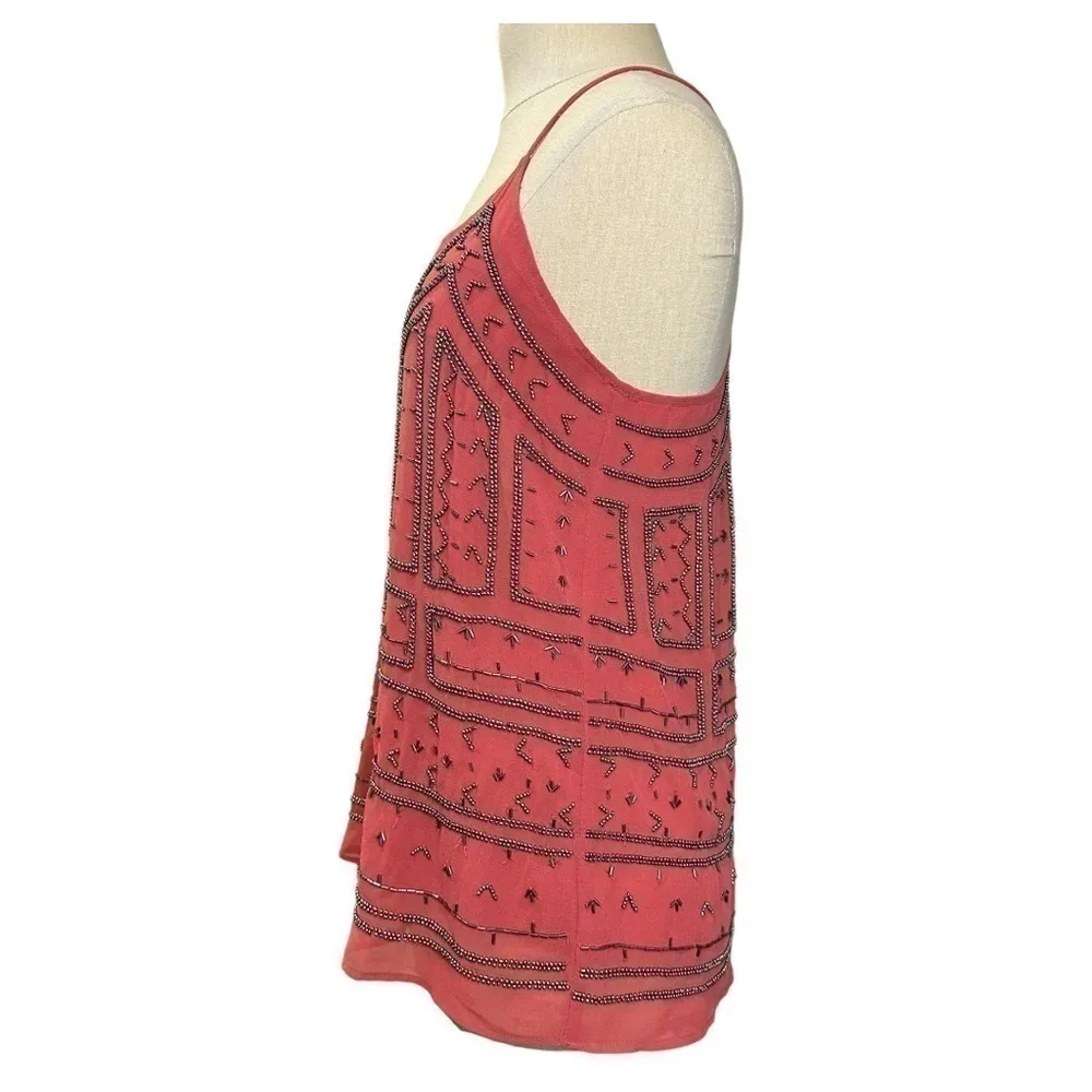 Lord & Taylor Dex Beaded Sheer Lined Boho Chic Cami Coral Racer Back Size XS Pink - Image 5