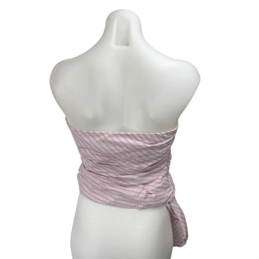 Zara Pink Striped Sleeveless Strapless Cami Bandeau Crop Blouse Tube Tank Top M - Image 2