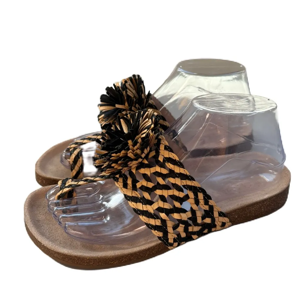 Ulla Johnson Netta Sandal Melange Black and Cream Size 37 Size 7 US Toe Strap - Image 13