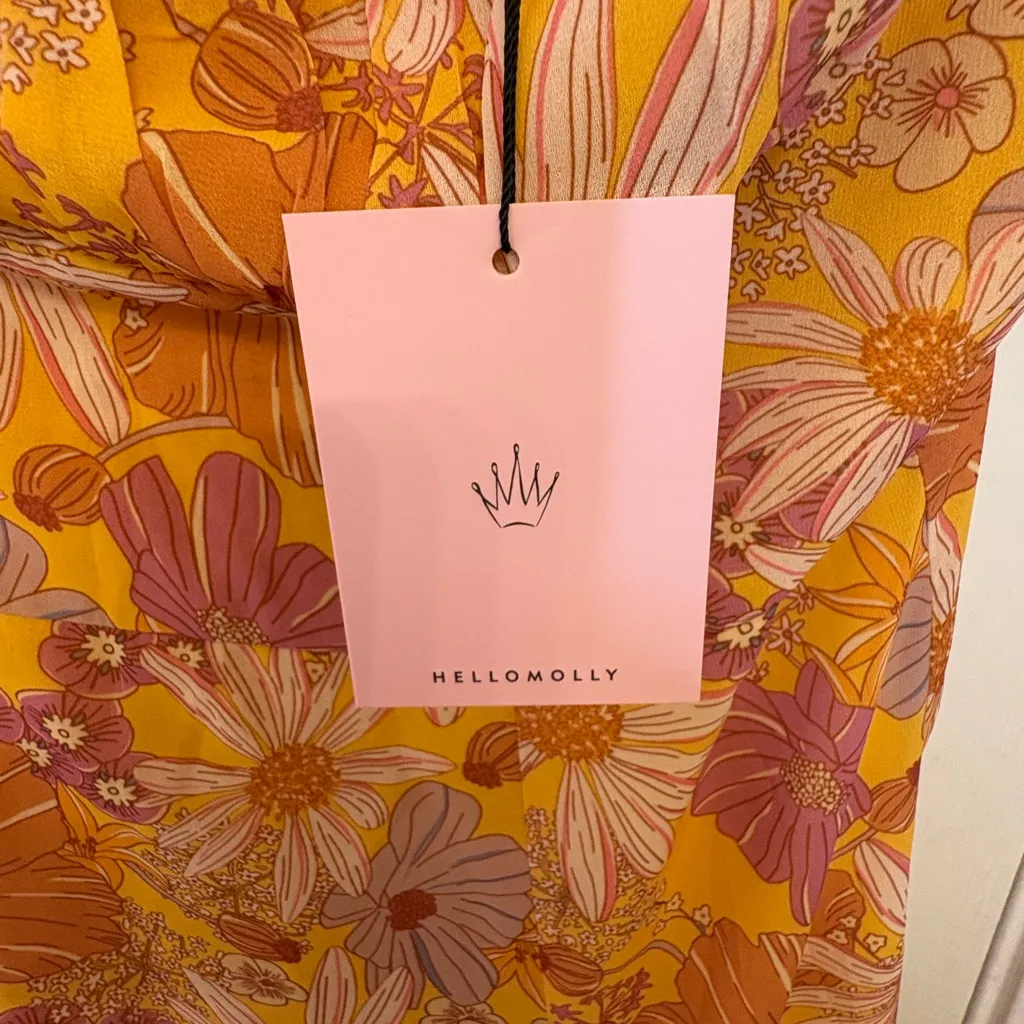 Hello Molly Orange Floral Maxi Dress Tie Strap Boho Vacation Resort NWT Large - Image 7