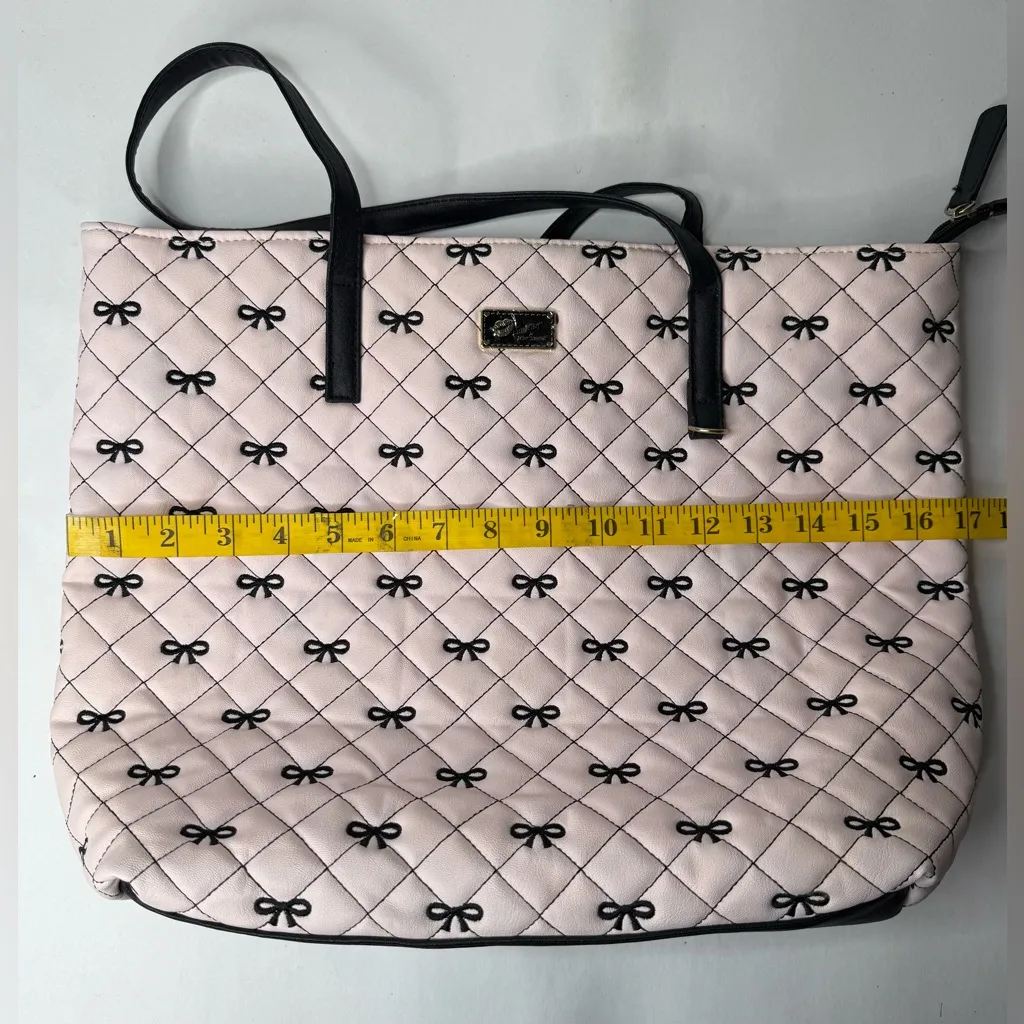 Luv‎ Betsey By Betsey Johnson Pink Black Large Bag Bows Tote Quilted Y2K Quirky - Image 3