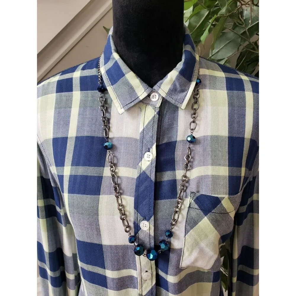 Tribal Women's Blue Rayon Casual Collared Long Sleeve Button Down Shirt Medium - Image 2