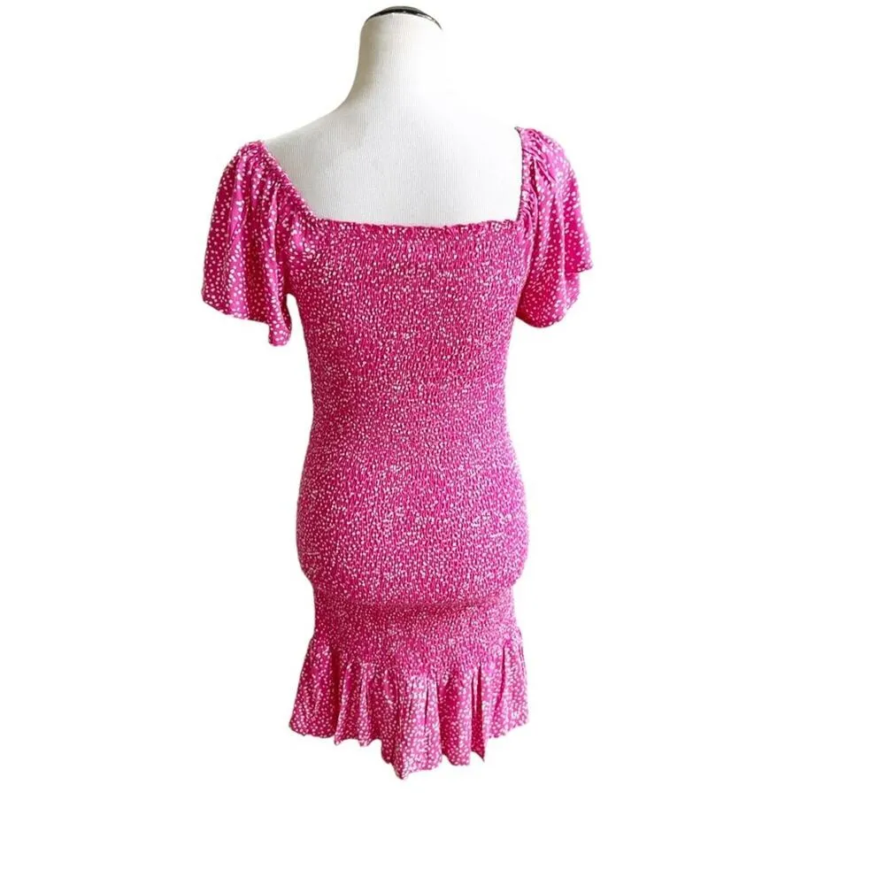 Japna Polka Dot Hot Pink Stretch Mini Dress Size Small Ruched Barbie - Image 3