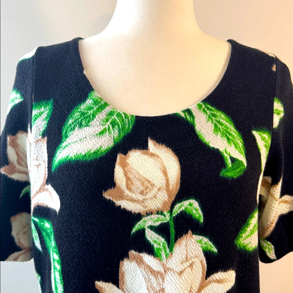 Anthropologie Postmark Kobus Floral Zip Detail Boxy Top Green/Black Size M - Image 4