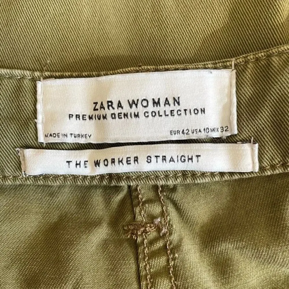Zara Woman The Worker Straight Green / Red Y2K Wide Leg  10 # 1678 - Image 9