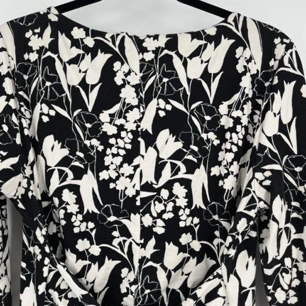 Weekend MaxMara Womens Floral 3/4 Sleeve Tie Waist Midi Dress Black White Size 6 - Image 6