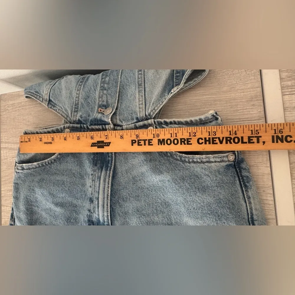 Zara Denim Cut Out Jumpsuit Cropped Length Sleeveless Distressed Light Wash XS - Image 7