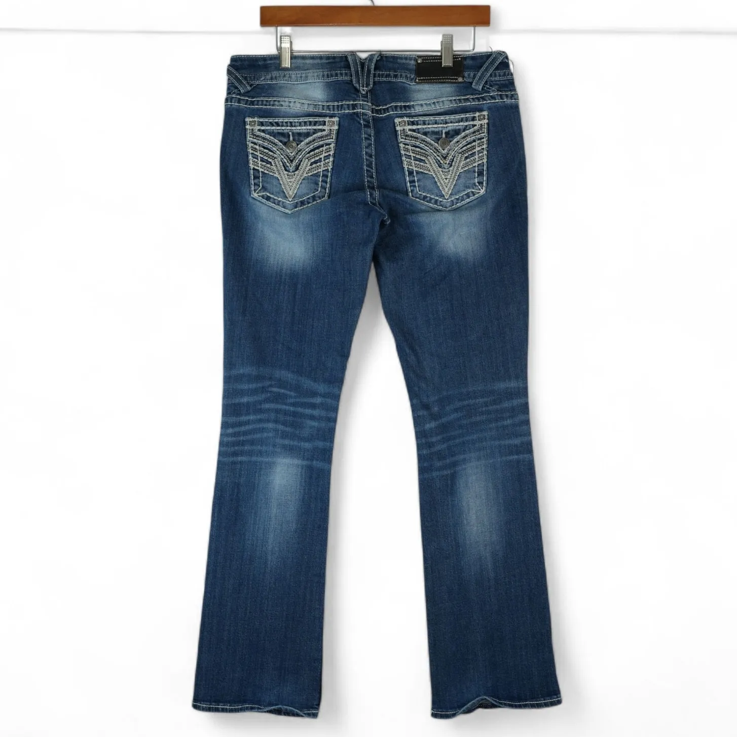 Tin Haul Jeans Womens 29L (Fits 31x33) Distressed Bootcut Dark Wash Low Rise Y2K Blue Size 31 - Image 2