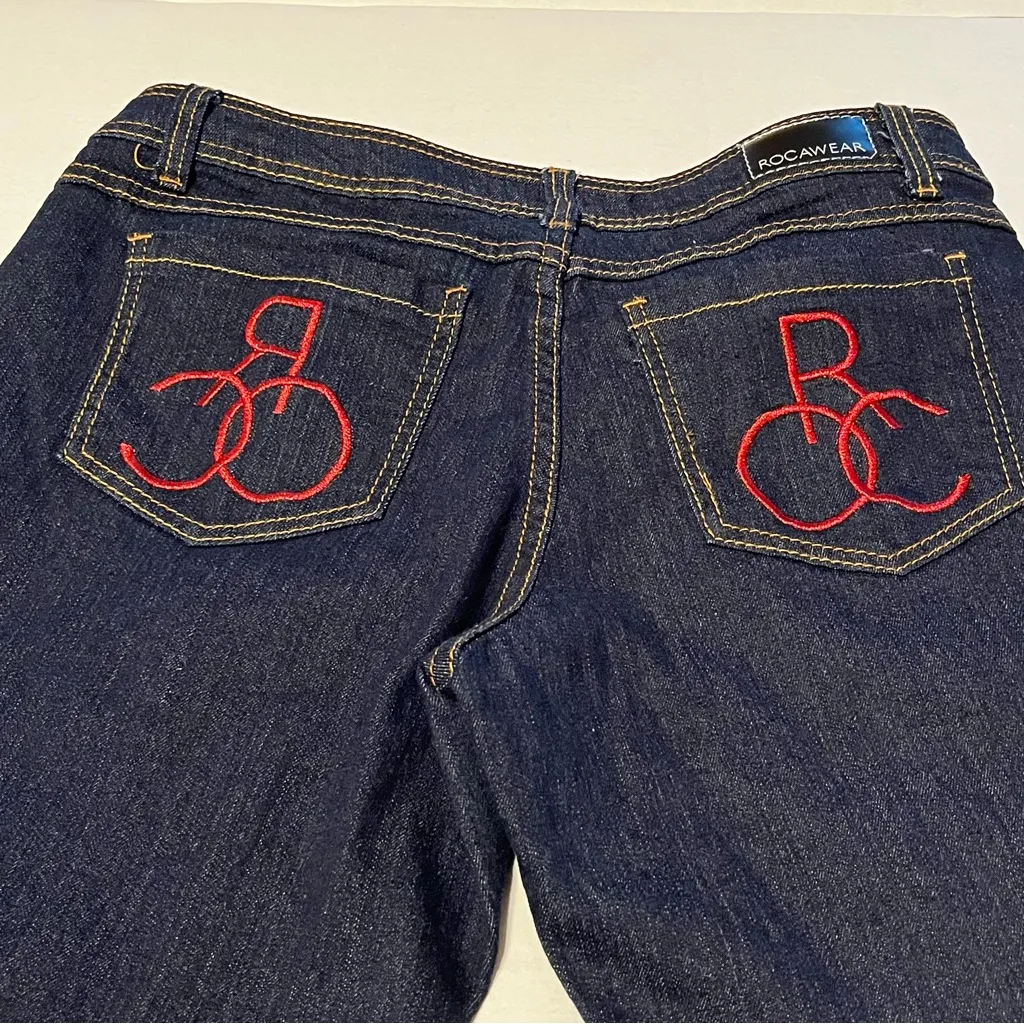 RocaWear Juniors Size 13 Dark Wash Denim Blue Jean Y2K Embroidered Five Pockets - Image 2
