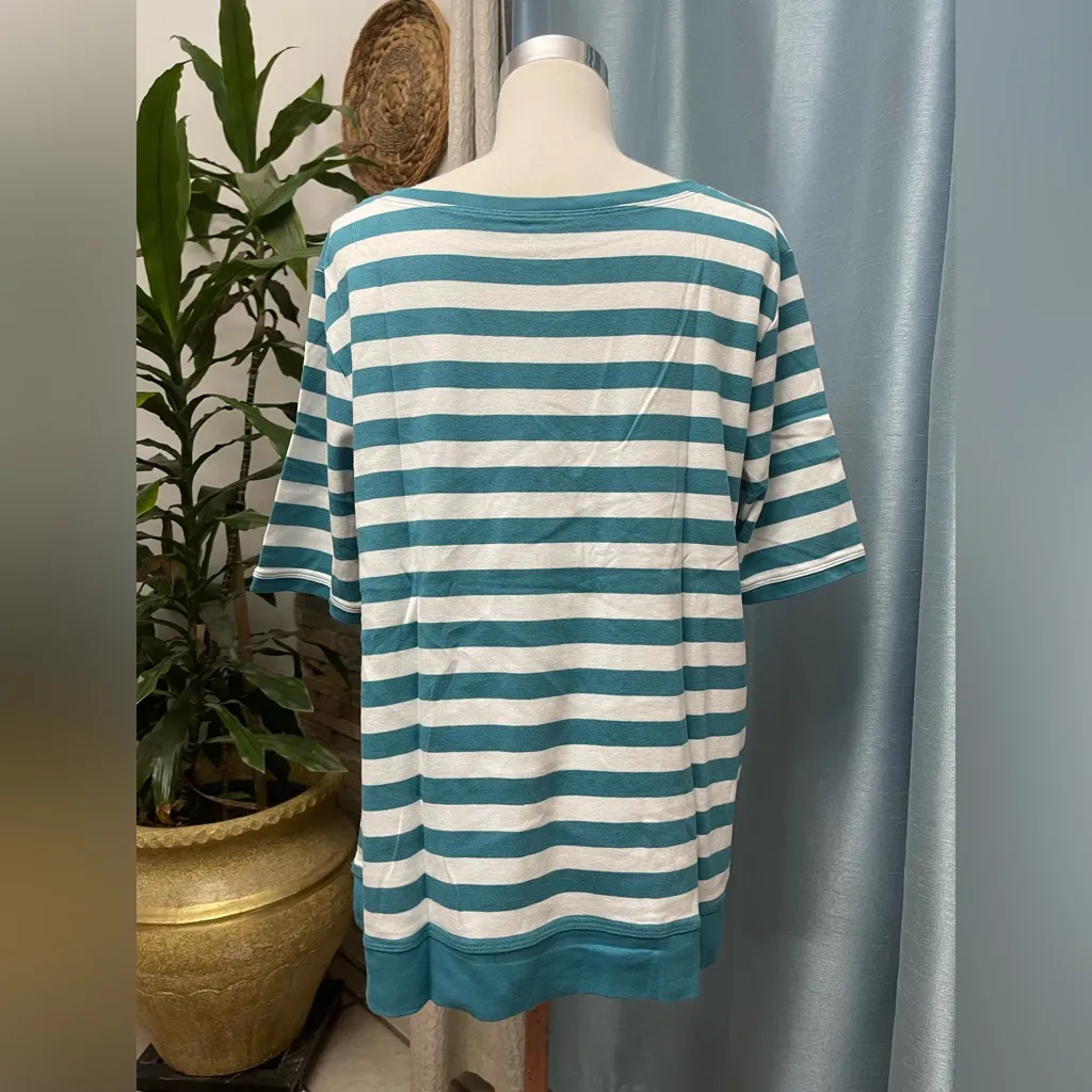 Pendleton Teal and White Striped Short Sleeve Top - Image 3