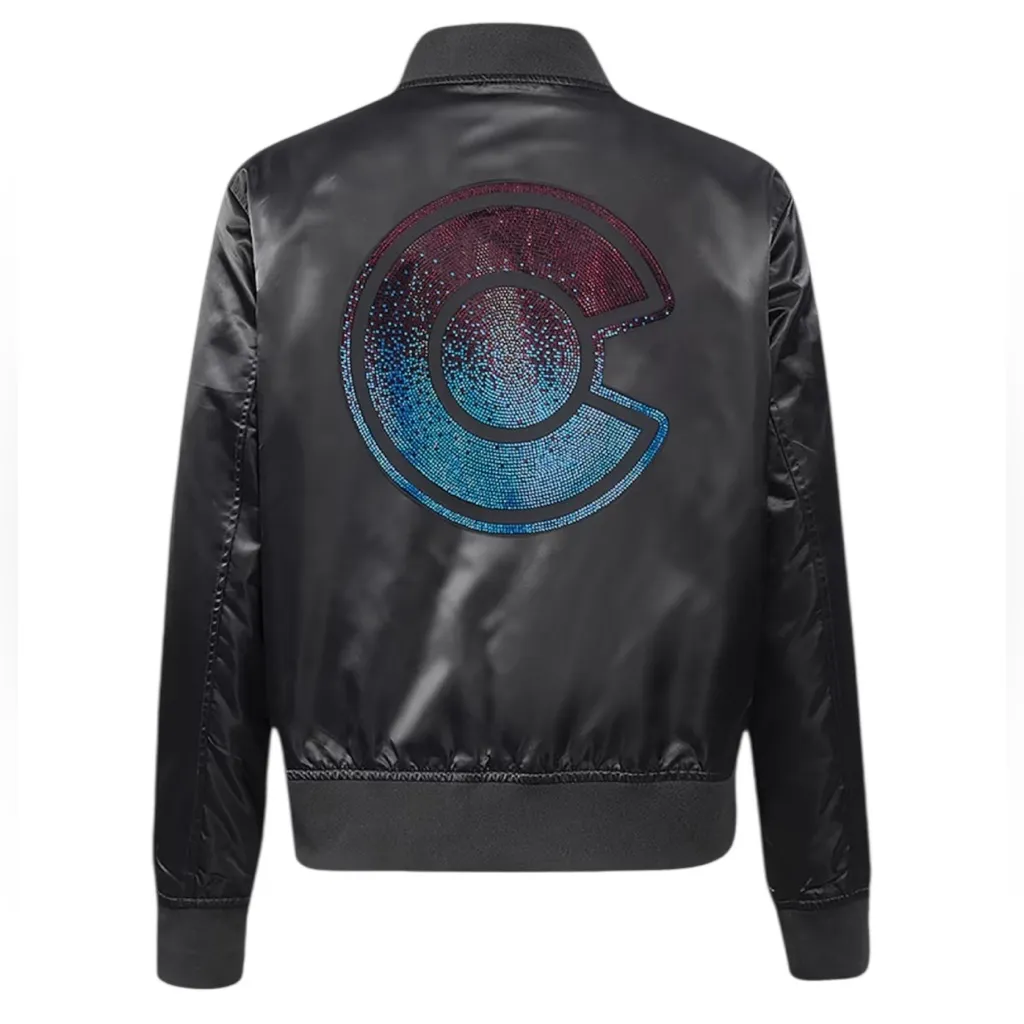 NWT Pro Standard Women's Colorado Avalanche Rhinestone Jewels Satin Jacket Sz M Black Size M - Image 6