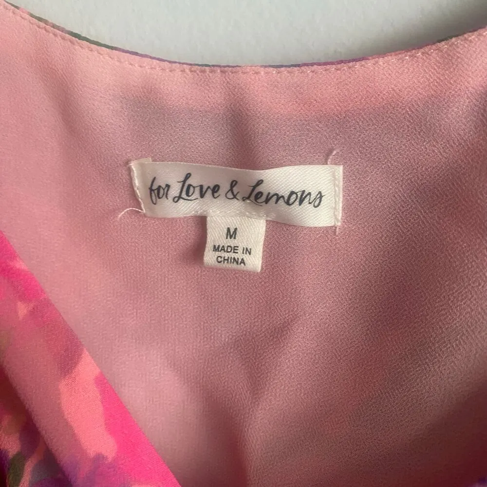 For Love & Lemons Trisha Crop Top Pink Multicolor Sweetheart Puff Sleeves Medium - Image 5