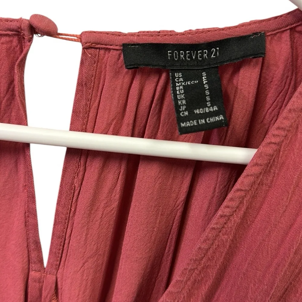 Forever 21 Plunging Ruffled Smocked Peasant Boho Long Sleeve Shorts Romper Small - Image 10