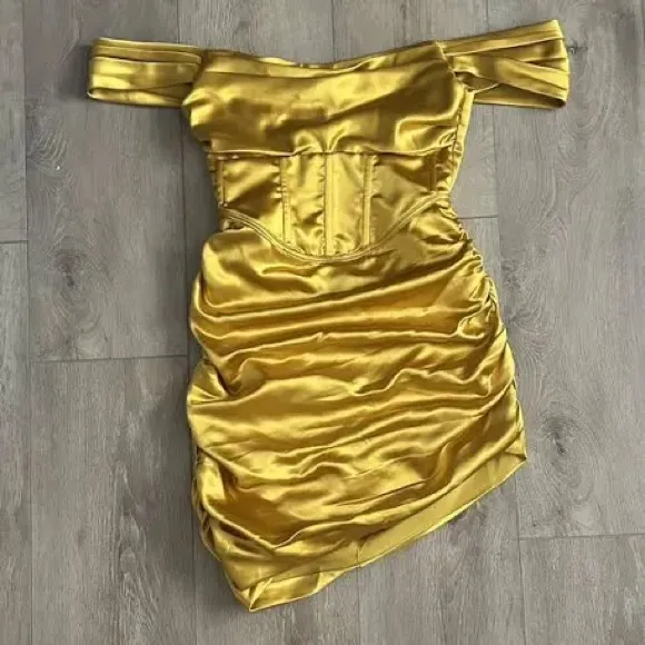 For Love & Lemons DREW Satin Mini Corset Empire Waist Elegant Off-Shoulder Dress - Image 6