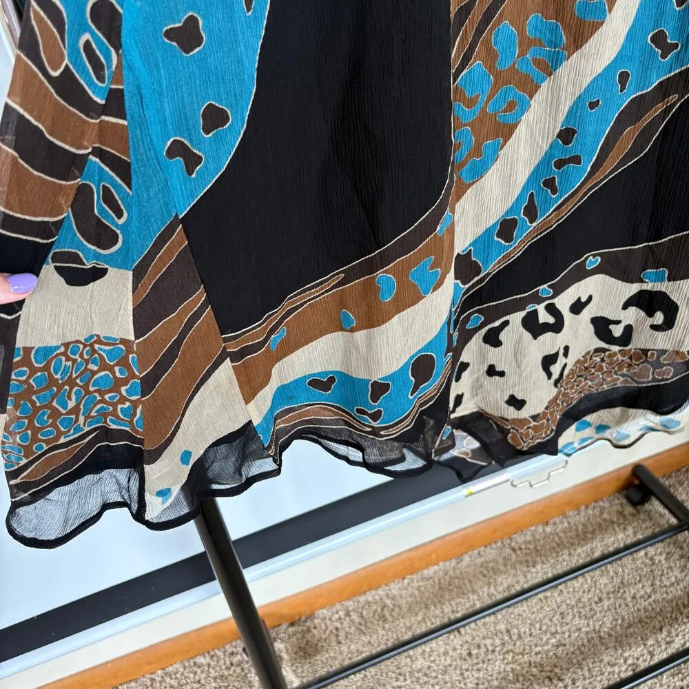 Y2K Silk Asymmetrical Fairy Blue Brown Whimsygoth Skirt Ibiza Midi Size 6 - Image 6