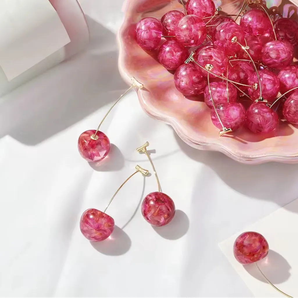 Pink Cherry Drop Earrings - Image 4