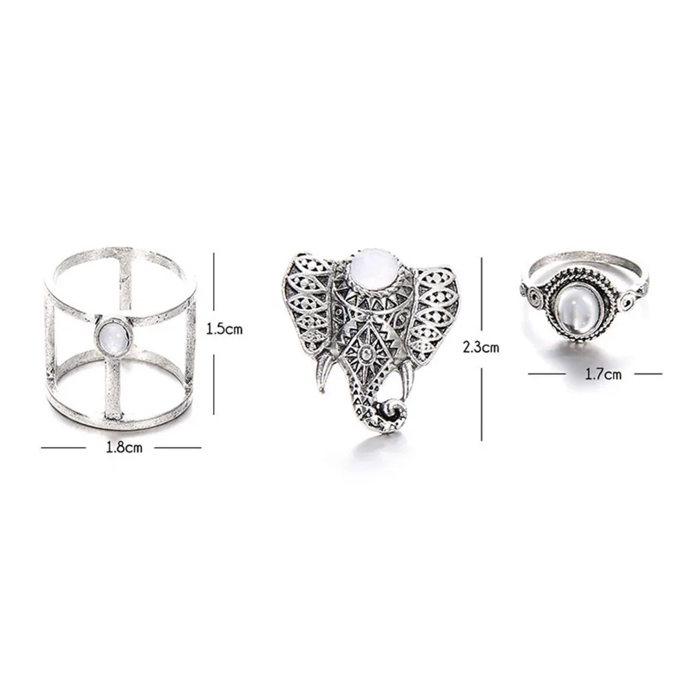 Vintage Style Elephant 3 Piece Ring Set Adjustable BN3 - Image 4