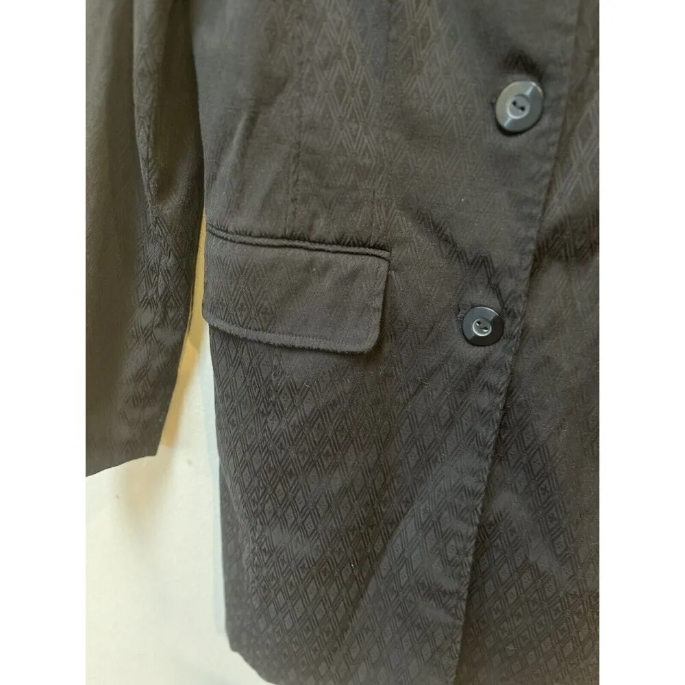 Worthington Women's Black Geometric Print Stretchy Button Up Trench Coat Size 14 - Image 6