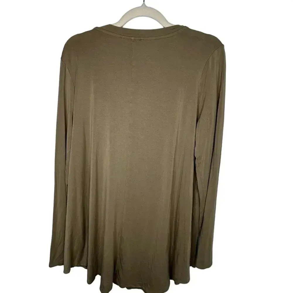 Zenana V-Neck Long-Sleeved Top Size XL Oversized Neutral Tan Stretch Basic Shirt - Image 2
