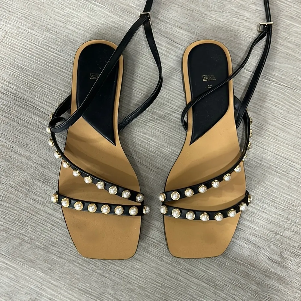 ZARA  • pearl square toe sandals - Image 2