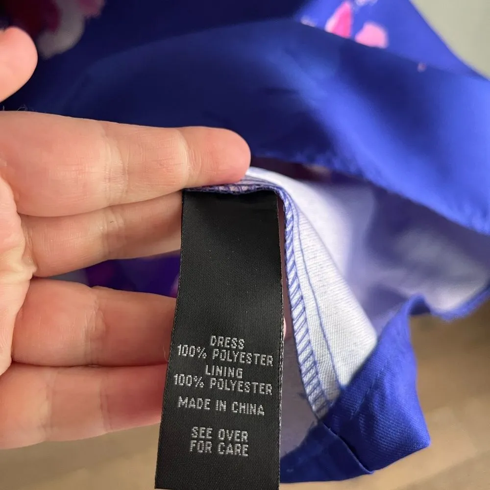 By & By Floral Satin Midi Dress Small Criss Cross Back Wedding Guest Cocktail Blue Size undefined - Image 5