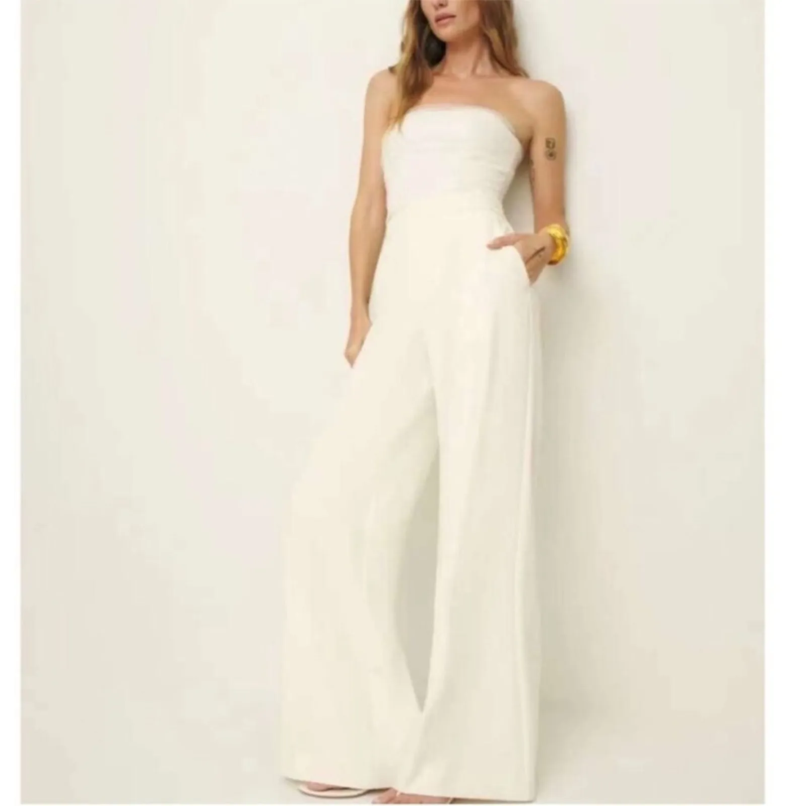 Reformation Auggie Pants in Ivory 4 - Image 4