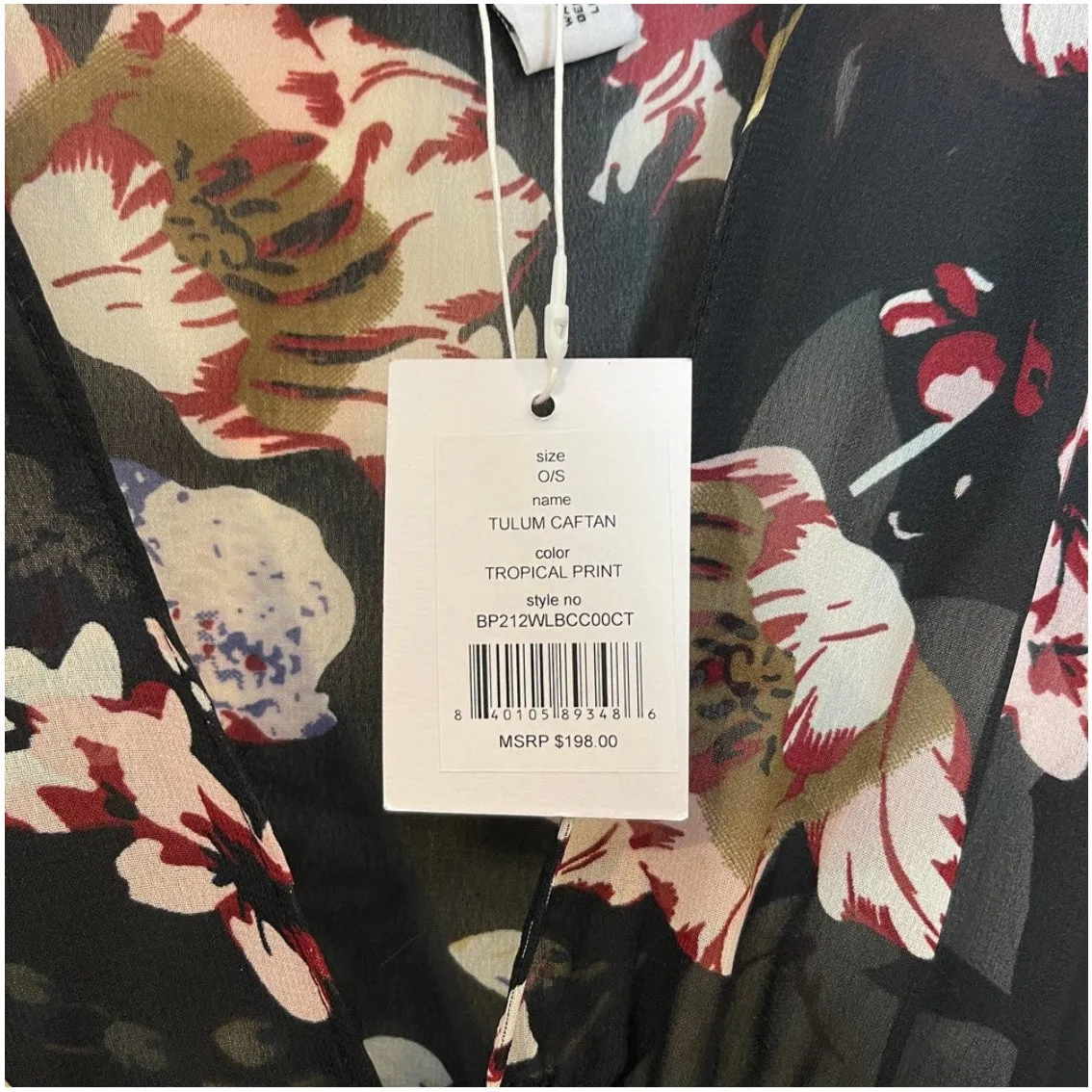 Brand New WALTER BAKER Tulum Black Floral Caftan Swim Cover-Up Duster One Size - Image 6