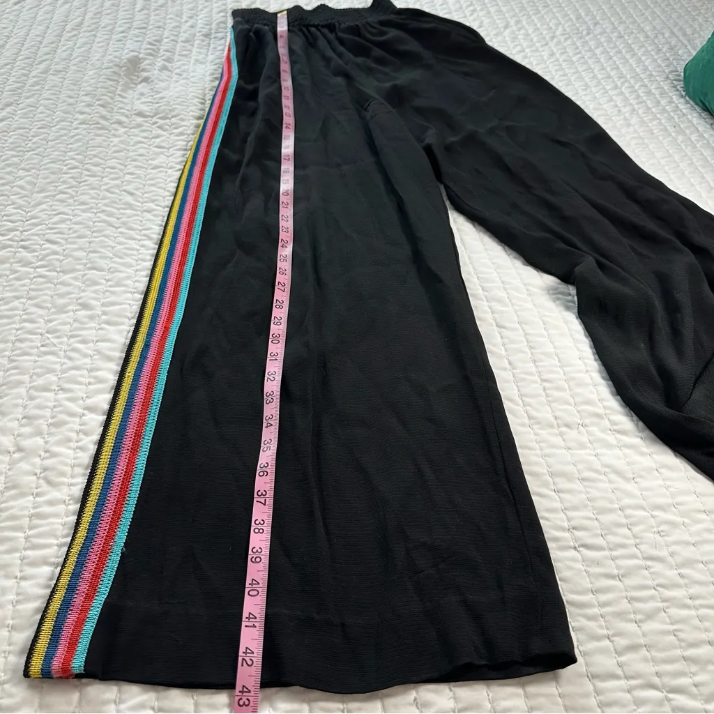 SFIZIO Made in Italy 100% Viscose Elegant Black Track Pants with Side Stripe Size XS - Image 8