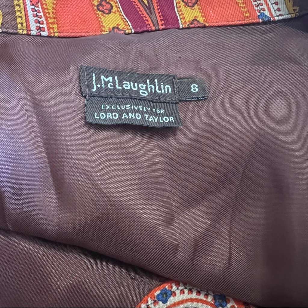 J.McLaughlin for Lord & Taylor Silk Wool Paisley Shirt Dress Size 8 Orange - Image 7
