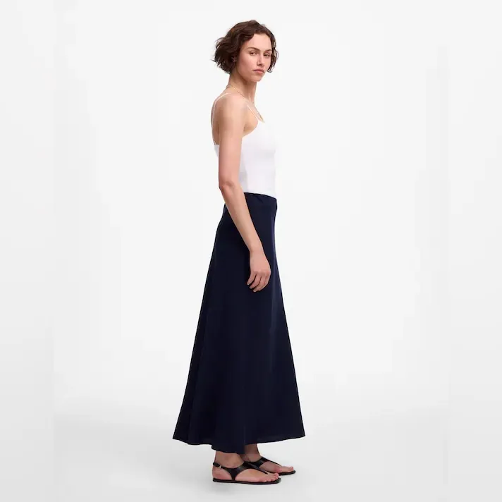 Madewell Linen Maxi Slip Skirt Navy Blue Size 2 Bias Cut Elastic Waist - Image 4