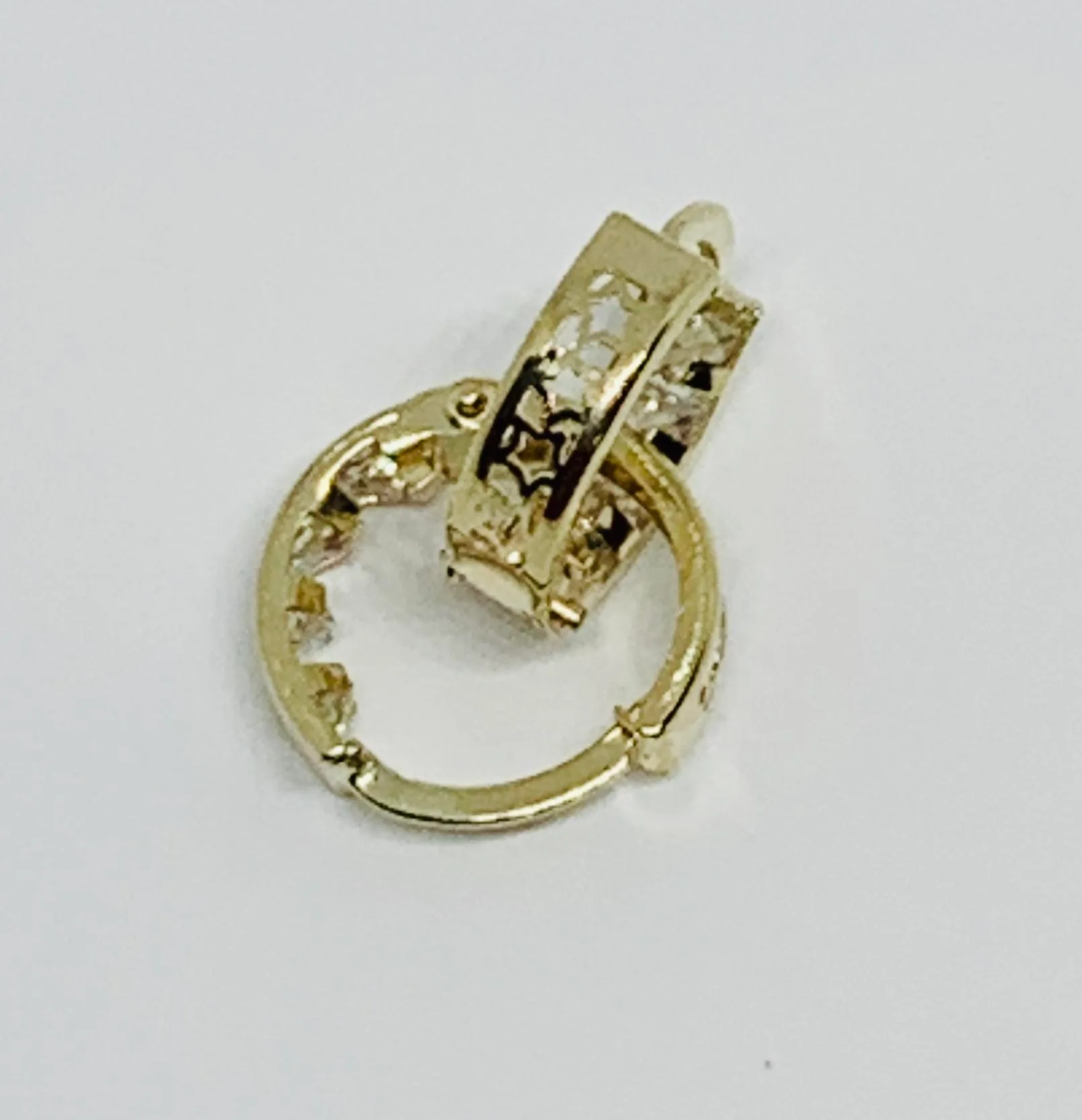 10k Solid Gold Earrings Huggies White Cubic Zirconia and Stars Small Hoop Earrings - Image 3