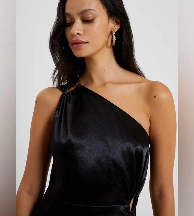 French Connection Adaline One-Shoulder Satin Midi Dress Black Size 8 NWT - Image 3