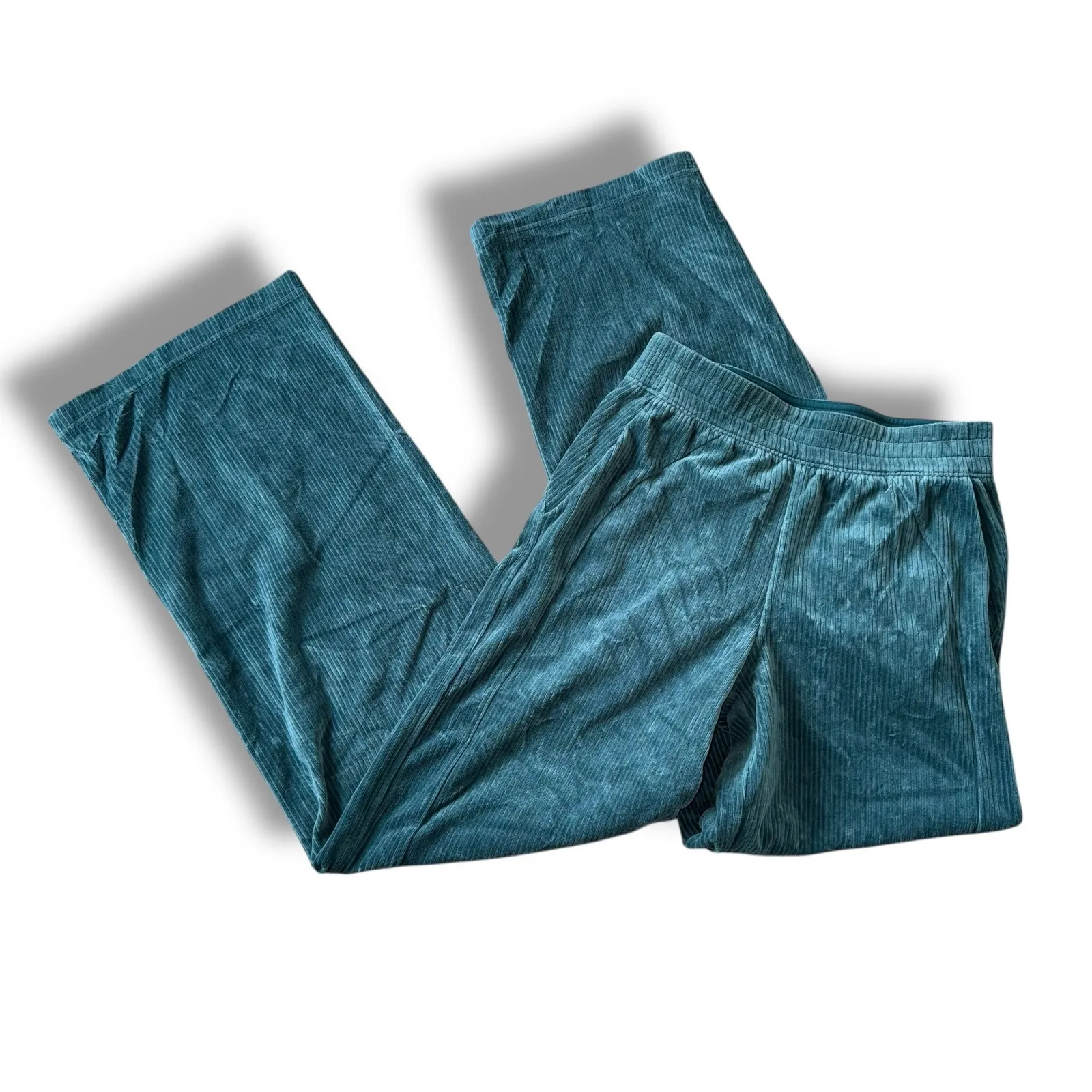 Lululemon Womens Teal Corduroy Wide Leg Pants Elastic Waist Lounge Casual Size 4 - Image 2