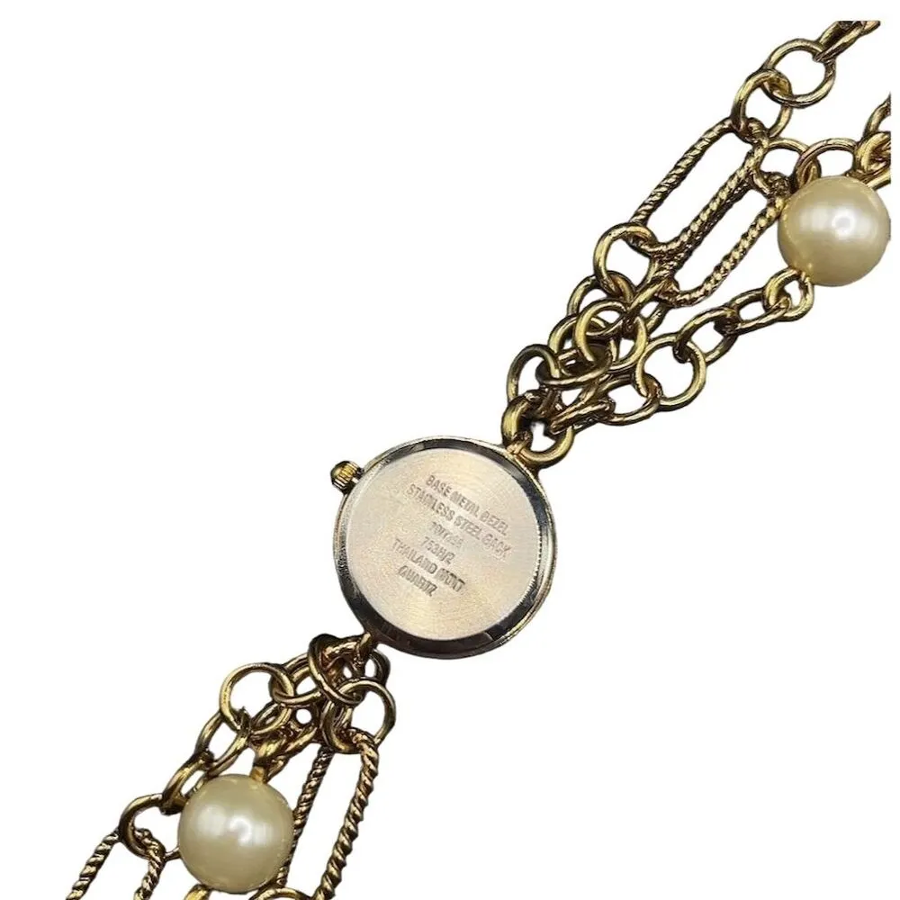 Anne Klein Women's Chunky  Bracelet Watch Gold Faux Pearl Wrap Bracelet - Image 7