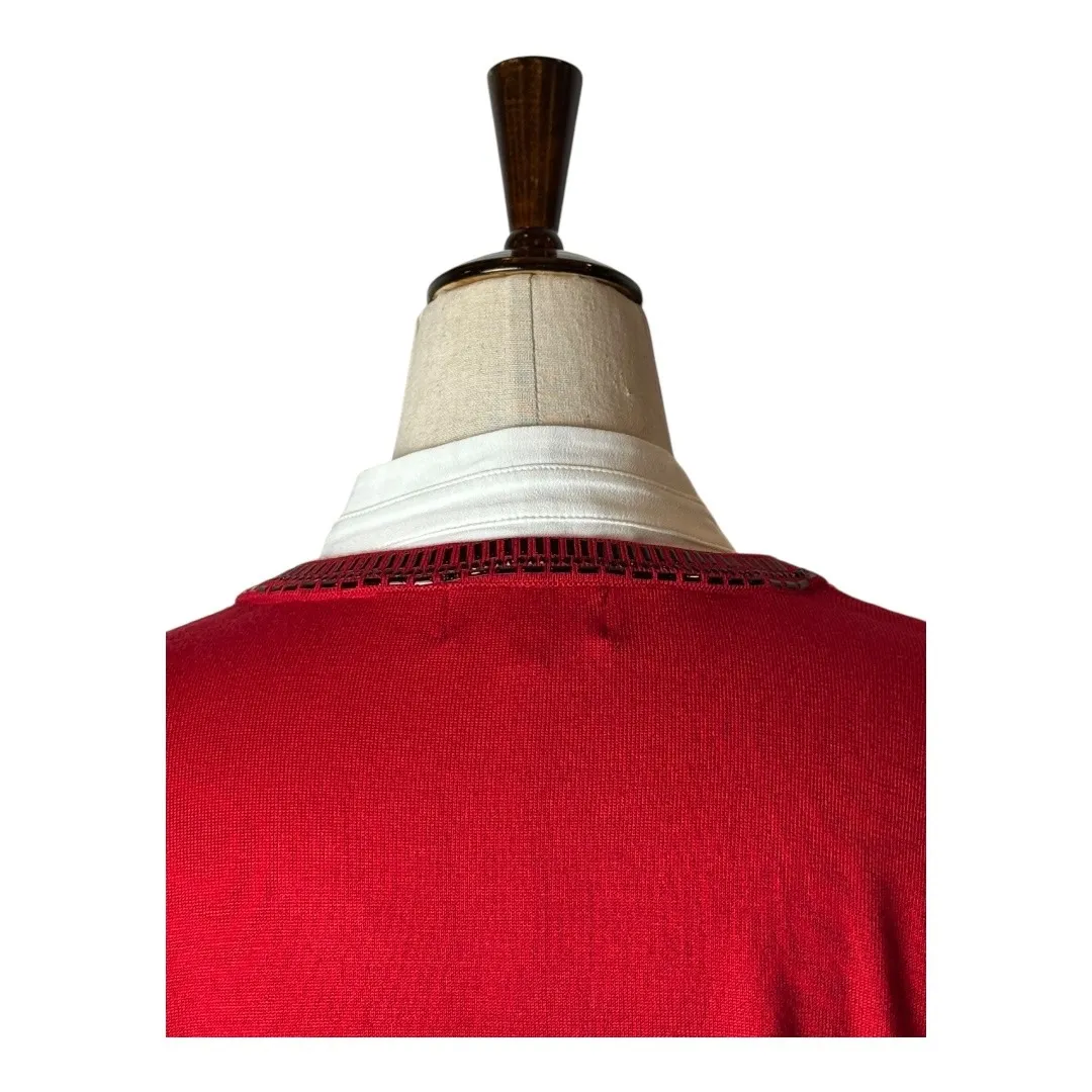 Karl Lagerfeld Sweater Women Small Red Knit Layered Beaded Neckline Preppy Party - Image 4