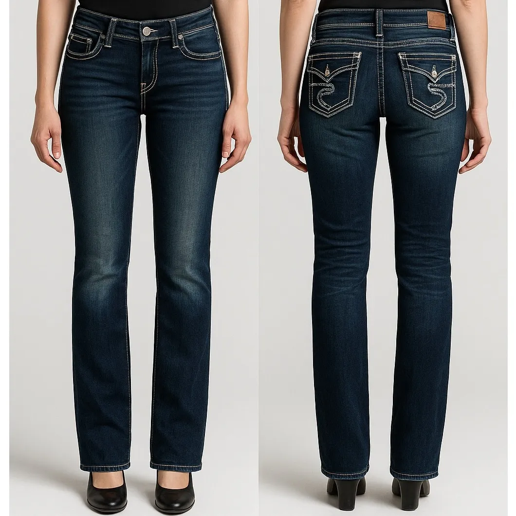 Silver Jeans Berkley Flap Boot Cut Pocket Dark‎ Wash Denim Jeans W30 L34 Fits 33 - Image 2