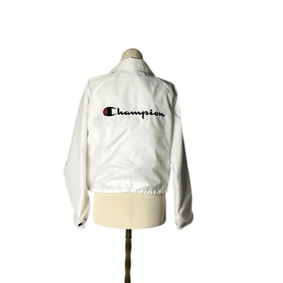 Champion Womens Size Small White Retro‎ Logo Spellout Cropped Windbreaker Jacket - Image 2