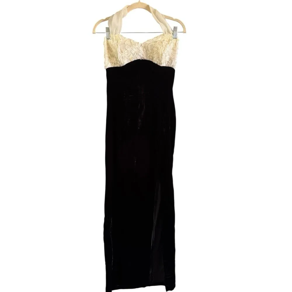 Zum Zum Vintage Dress Black Velvet Baby Doll Halter Formal Midi Dress Size 8 Y2K - Image 3