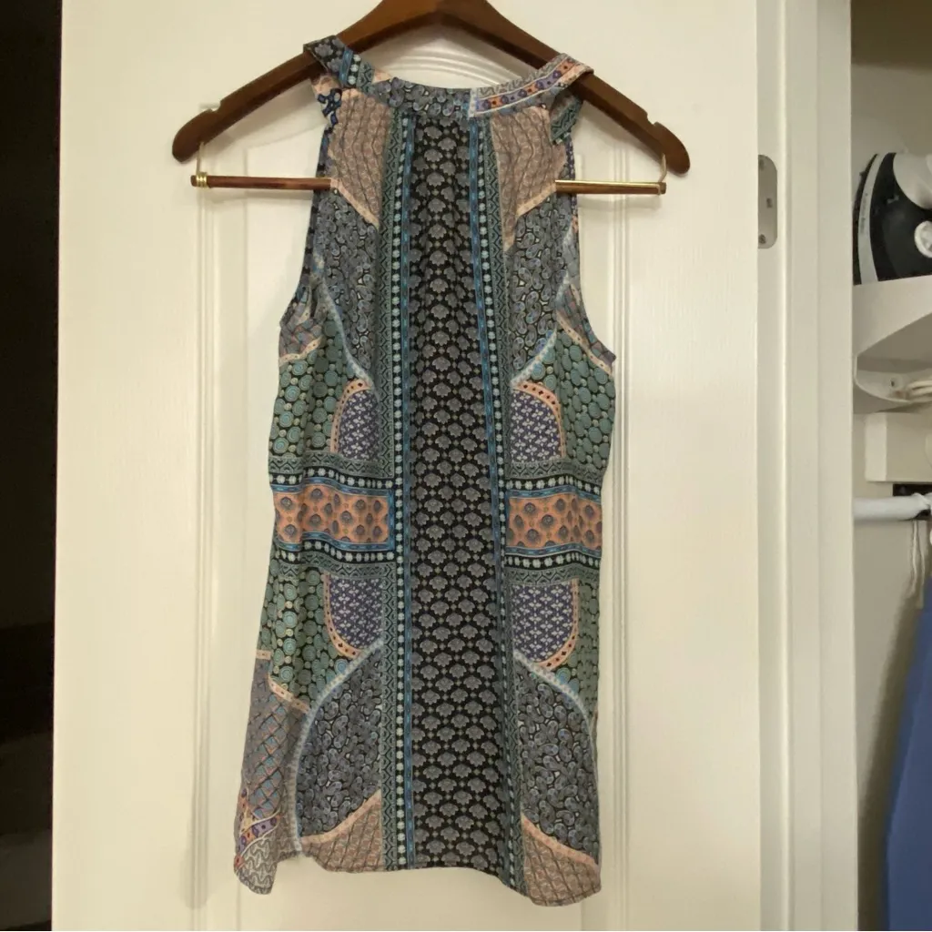 Rose + Olive Womens Boho Tank Top XS 34” Blue Purple Peach Paisley Print - Image 5